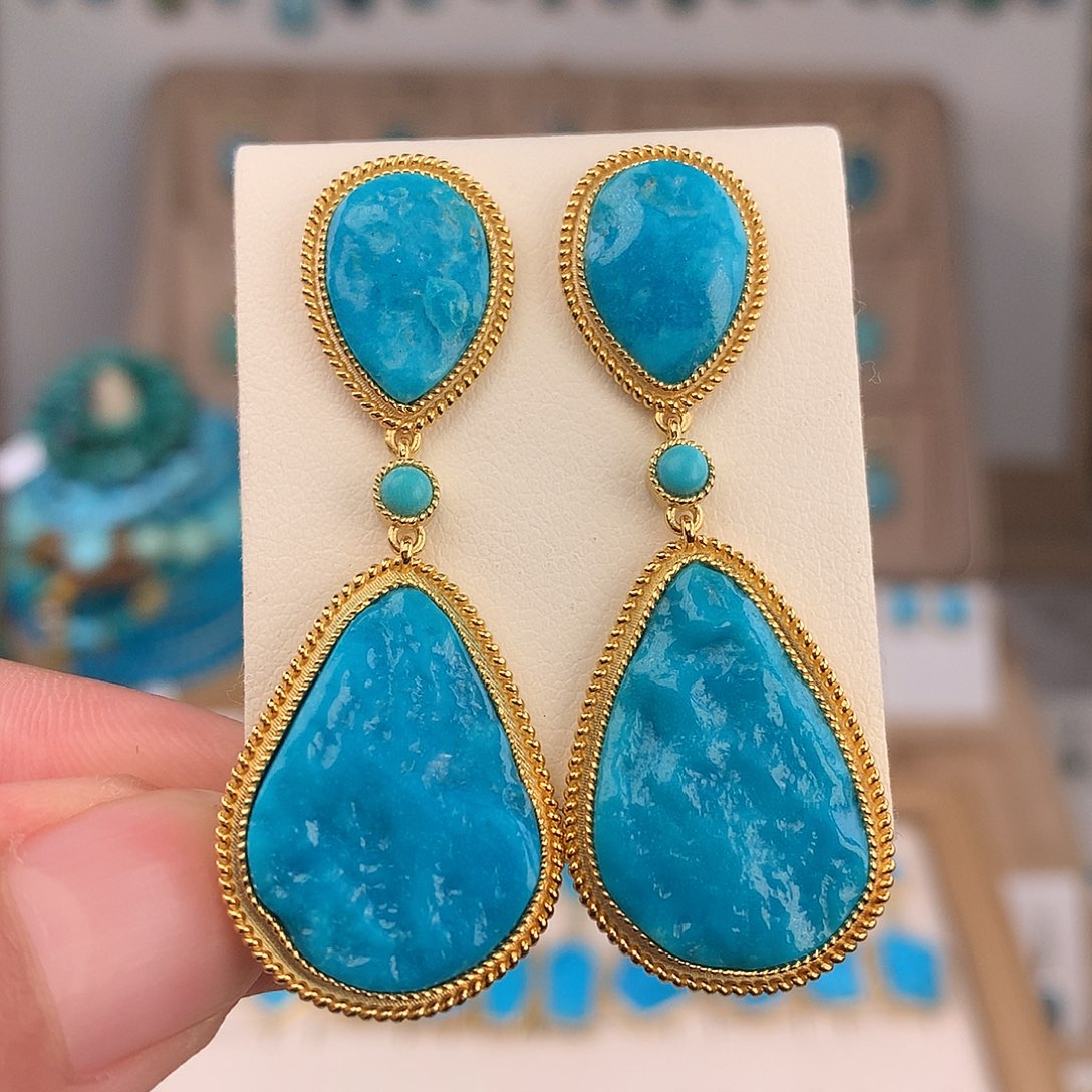 绿松石银S925镶嵌耳饰