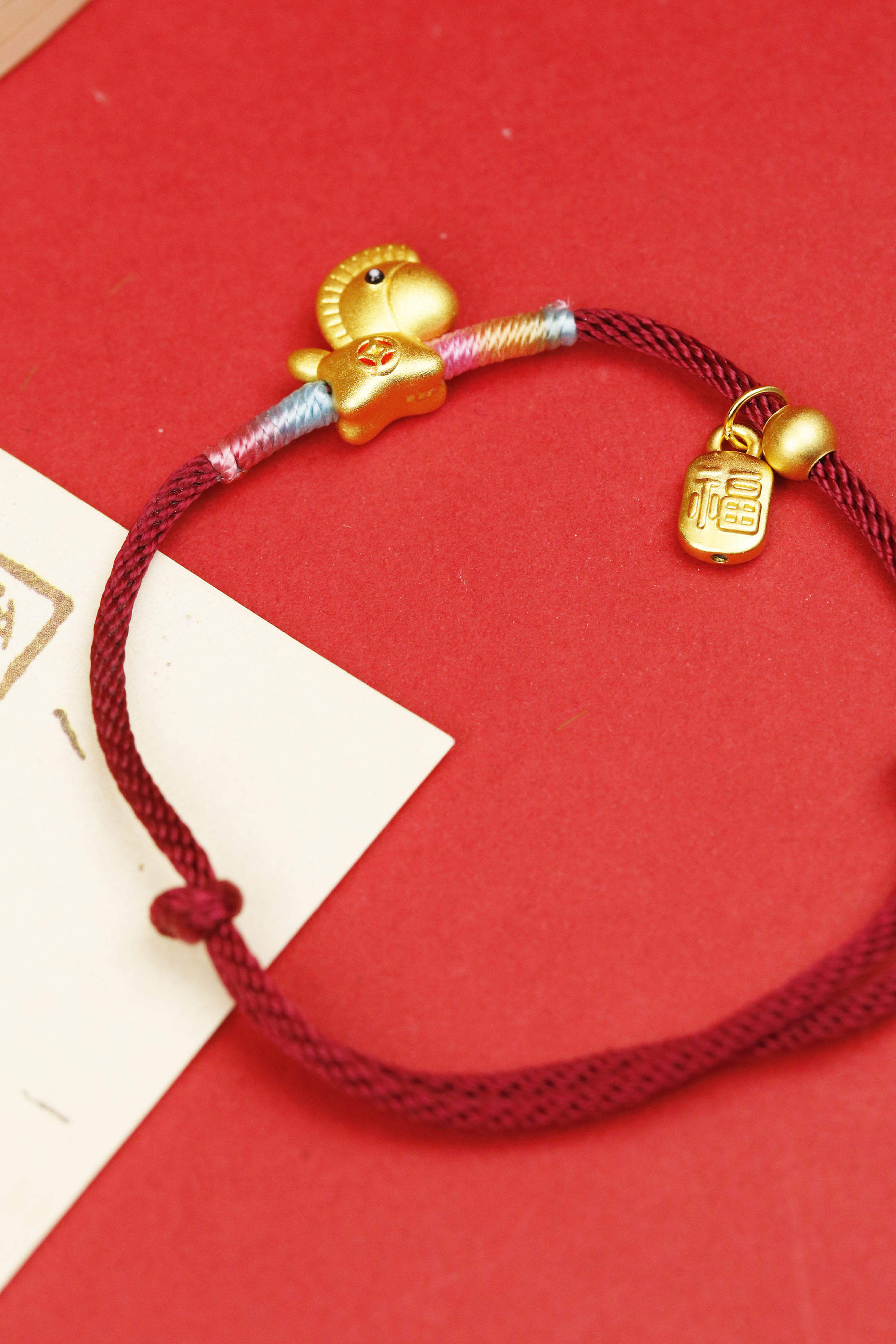 足银手链 足银金色马上有钱小马可调节手绳