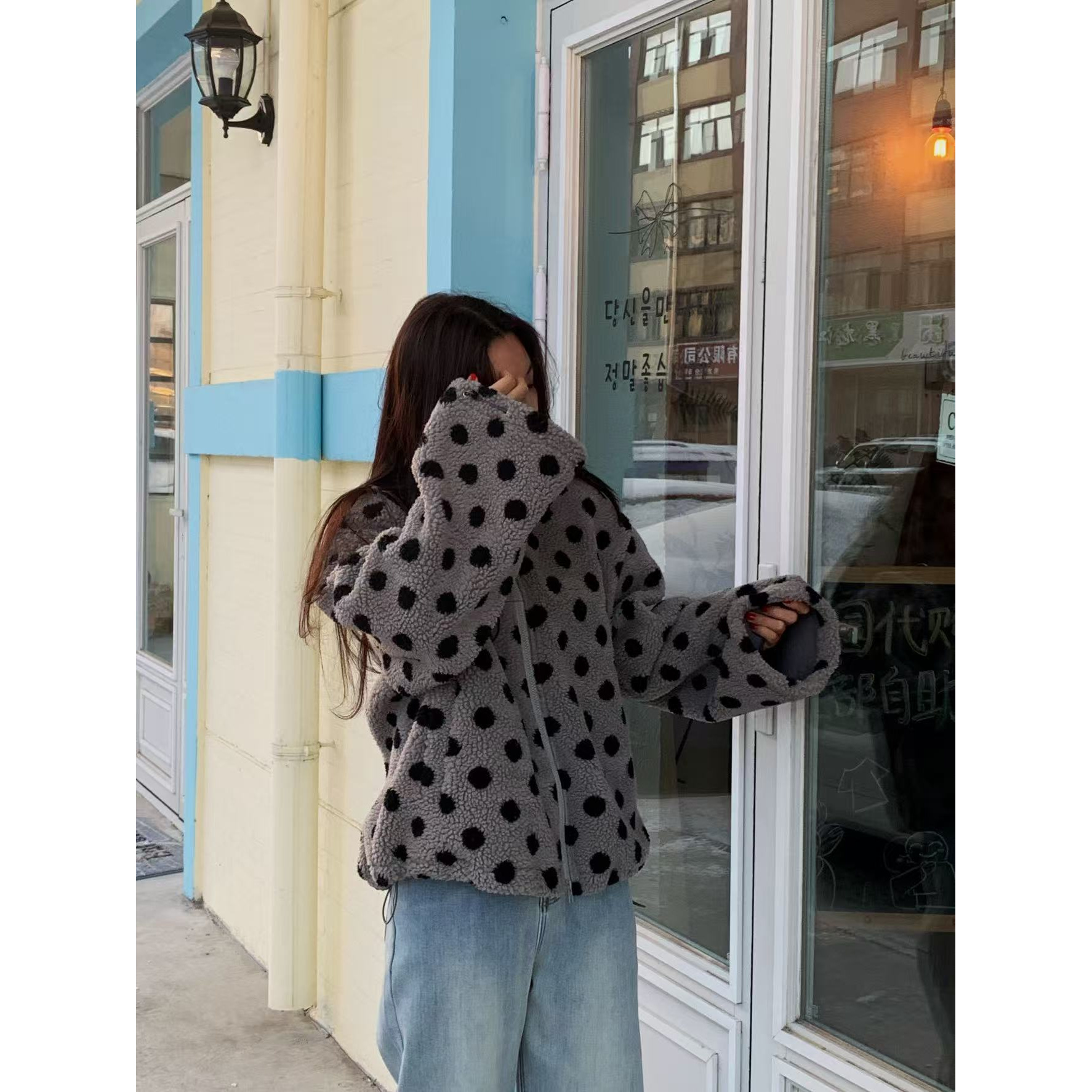 韩代.波点羊羔毛外套L25112821