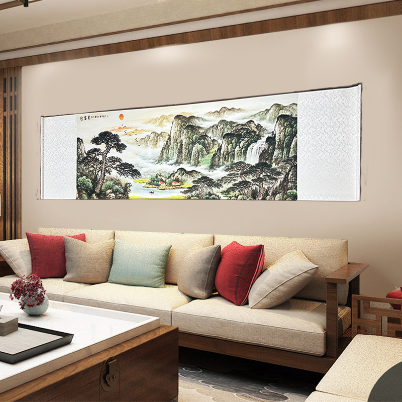 【文创】《迎客松》横版挂画吉祥玄关客厅背景墙中式国风装饰画