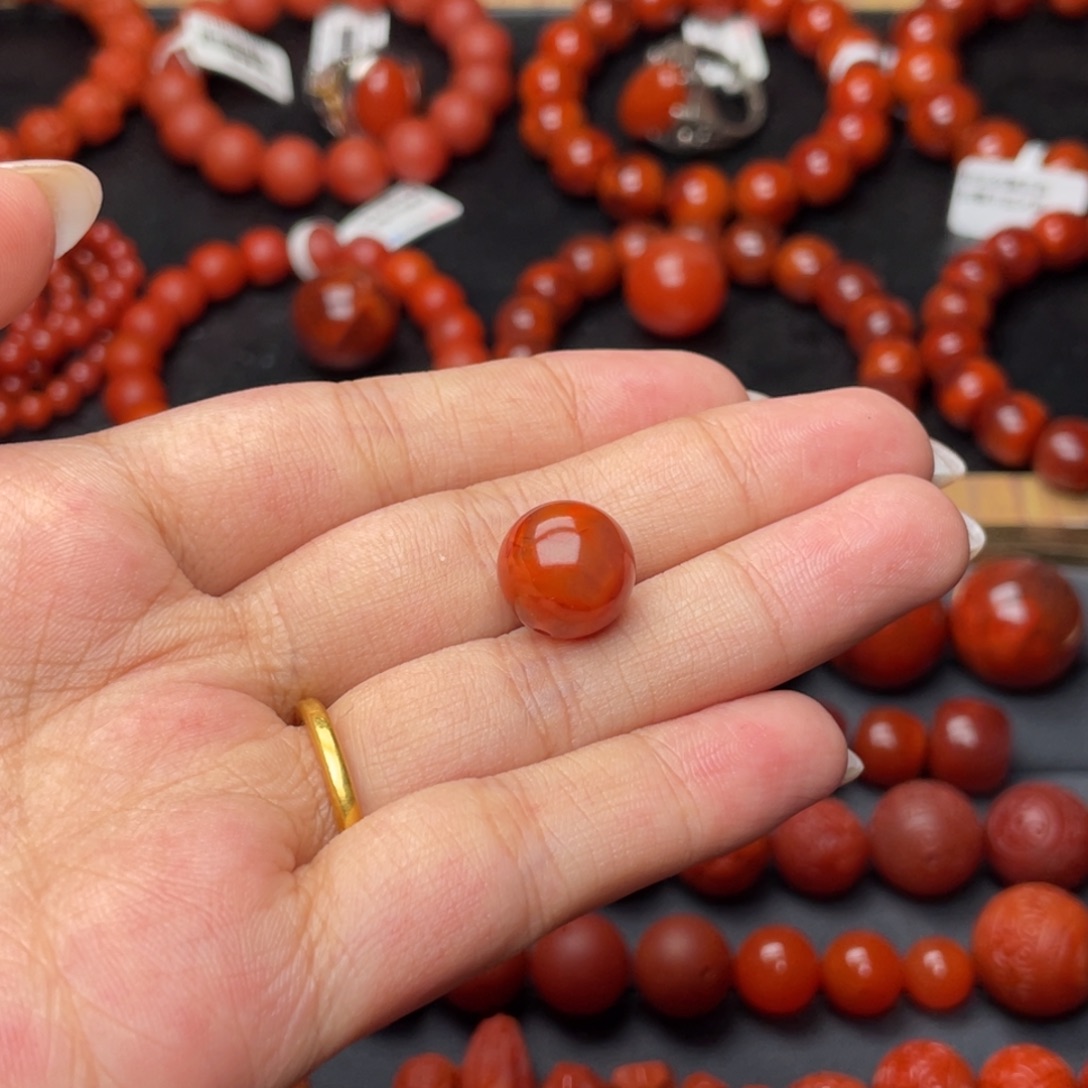 大***吃南红玛瑙未镶嵌手串Y12.2mm牛血火焰单珠