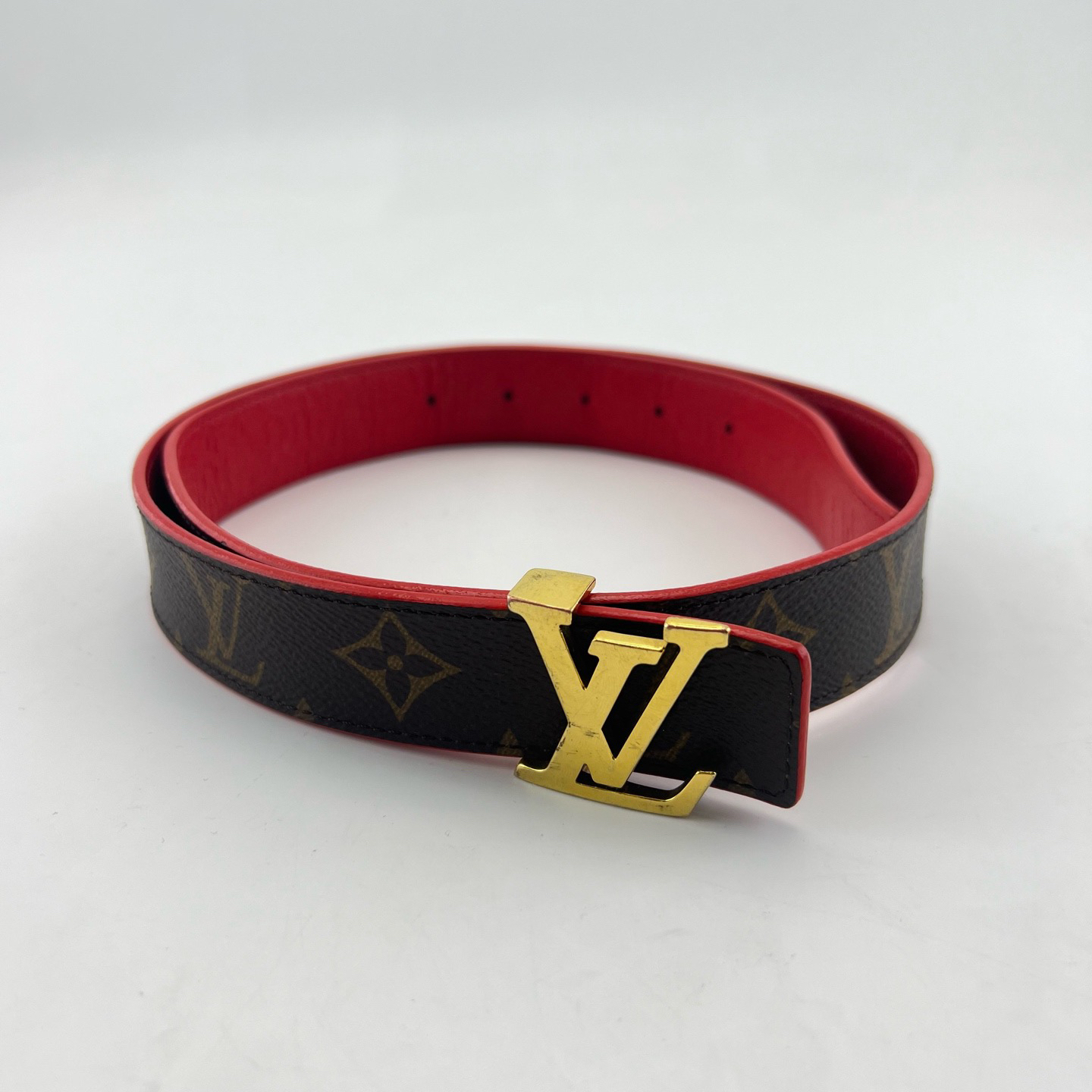 95新 LouisVuitton/路易威登 红色拼色老花皮革字母logo腰带
