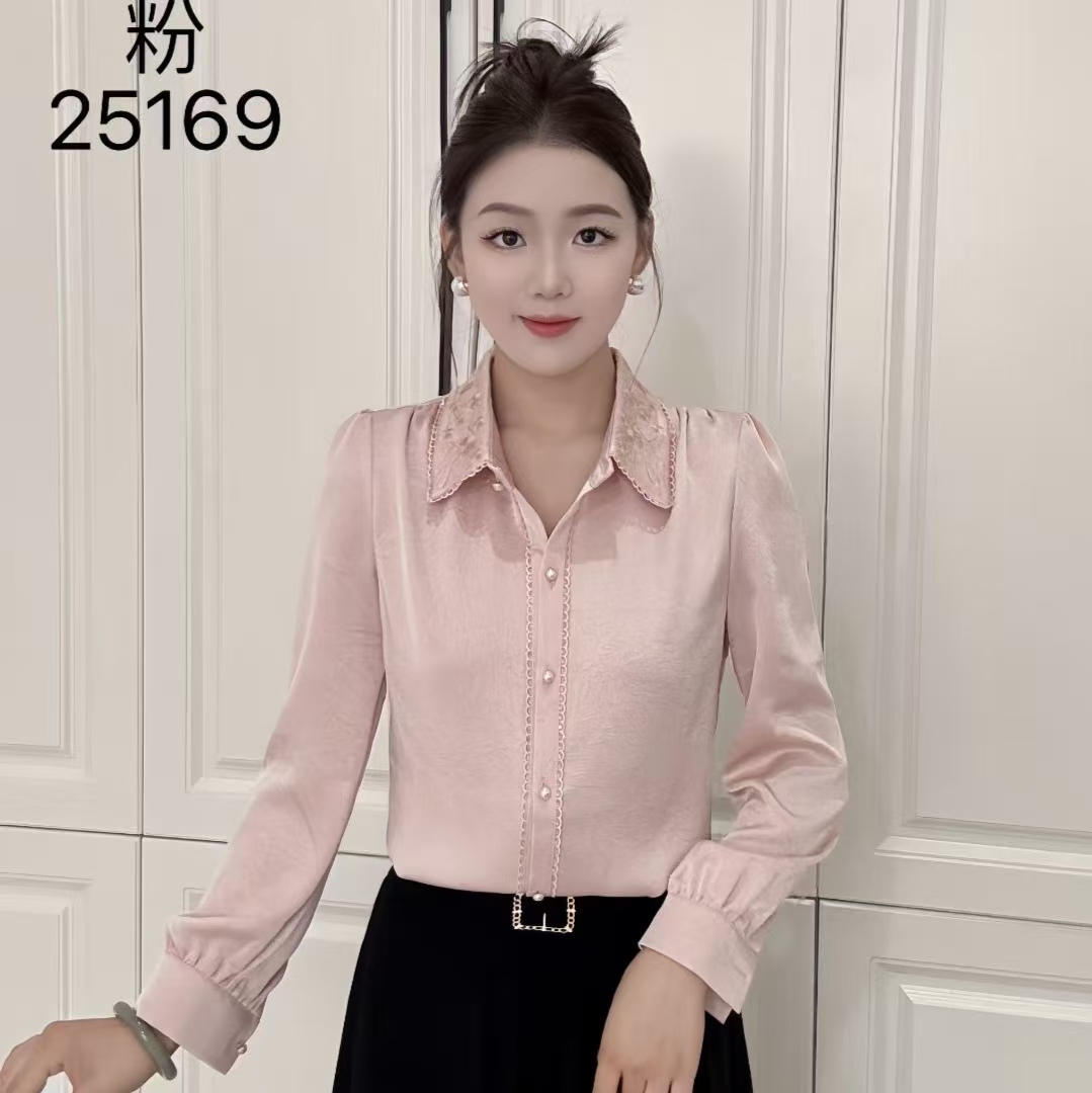 25169秋季刺绣衬衫女装百搭女士休闲气质长袖上衣衬衣