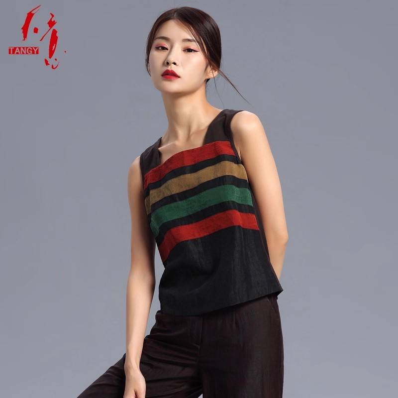天意春季新品民族风纹莨绸显瘦无袖外穿香云纱吊带W152091F