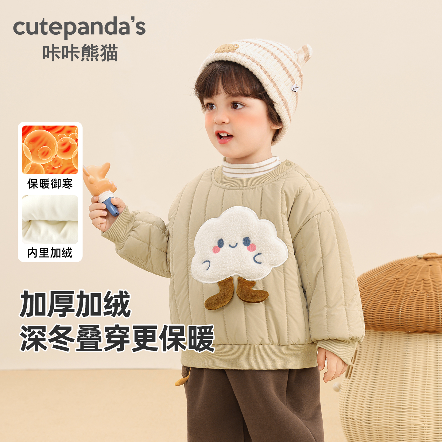 女童卡通卫衣加绒婴儿衣服冬装秋冬女童宝宝儿童保暖上衣Y10363