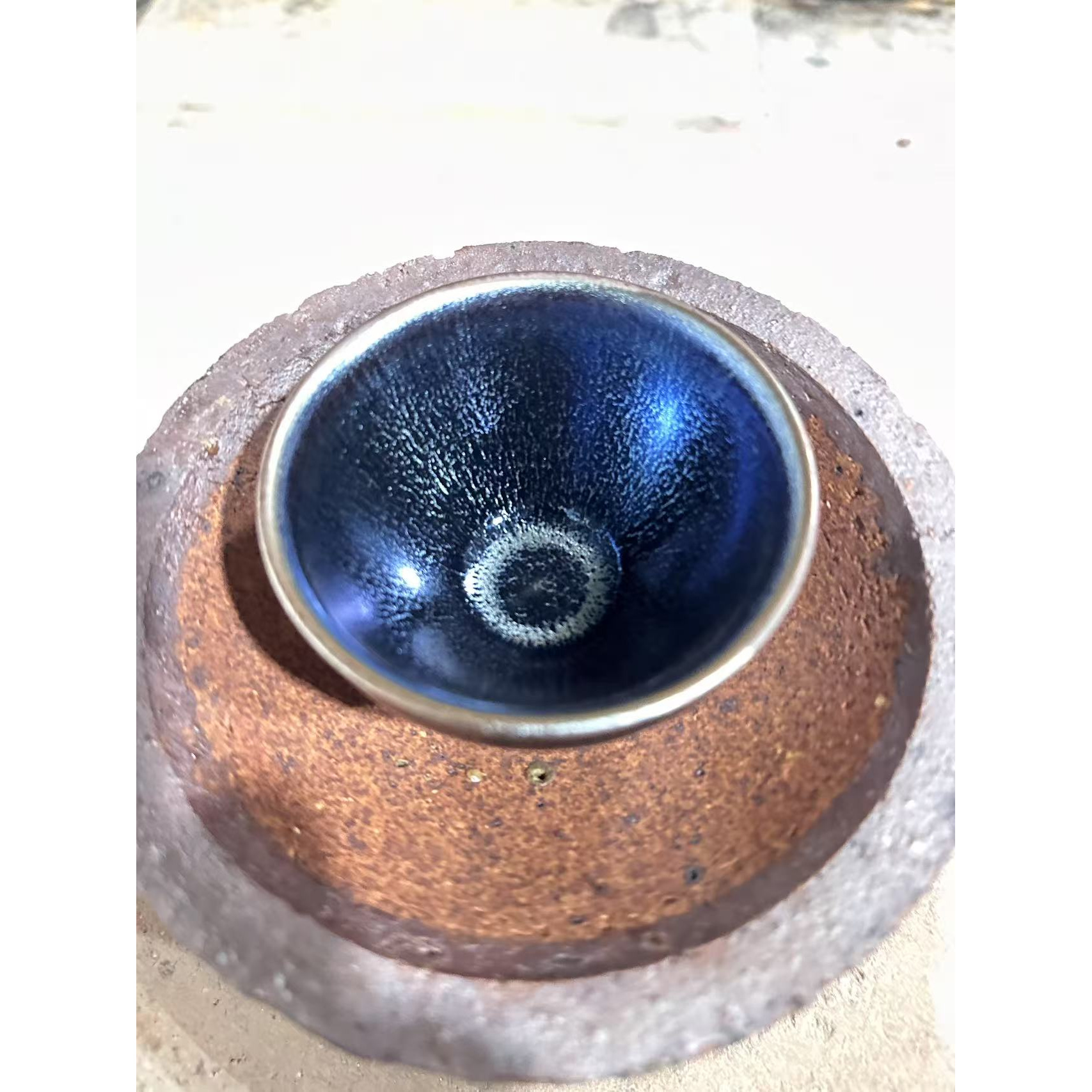 手工柴烧 建窑建盏 蓝色龙鳞