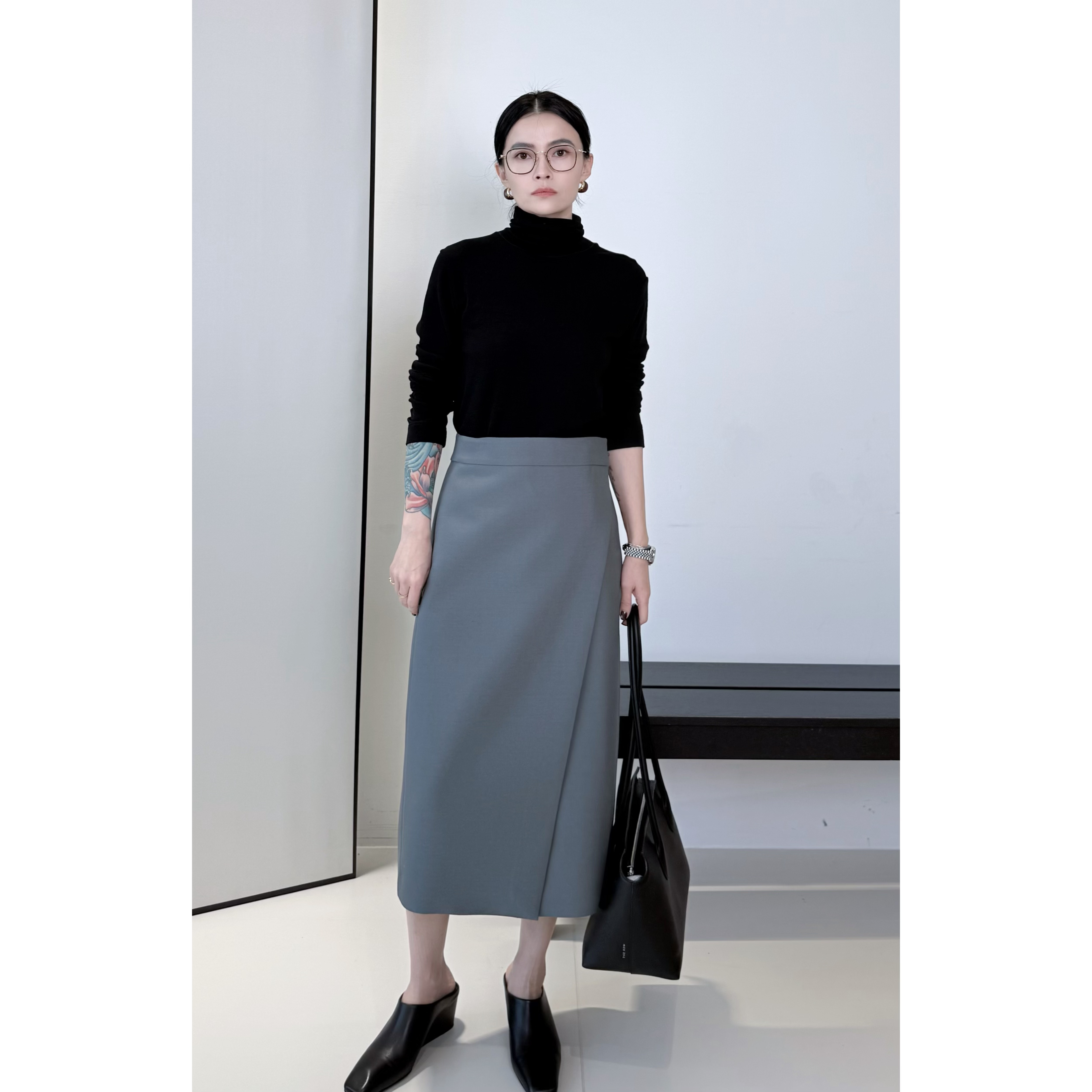 深灰法式A字半裙