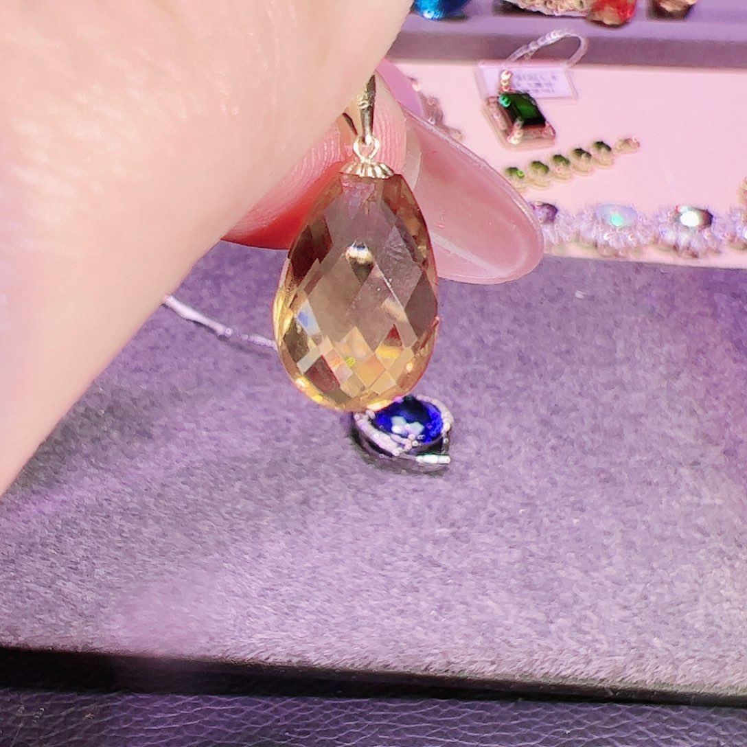 黄晶水晶吊坠18K金镶嵌