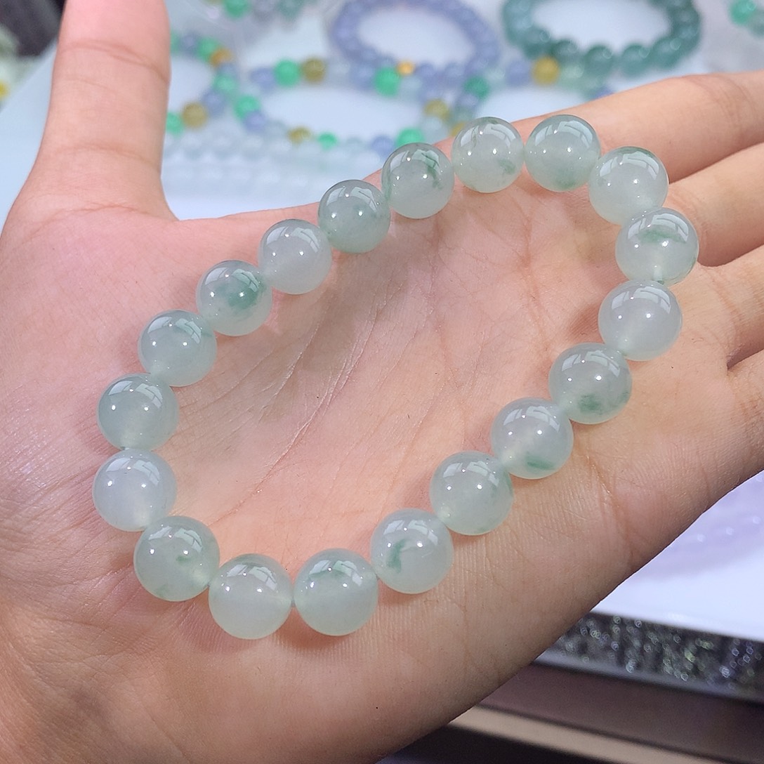 翡翠未镶嵌手链冰飘绿花手串