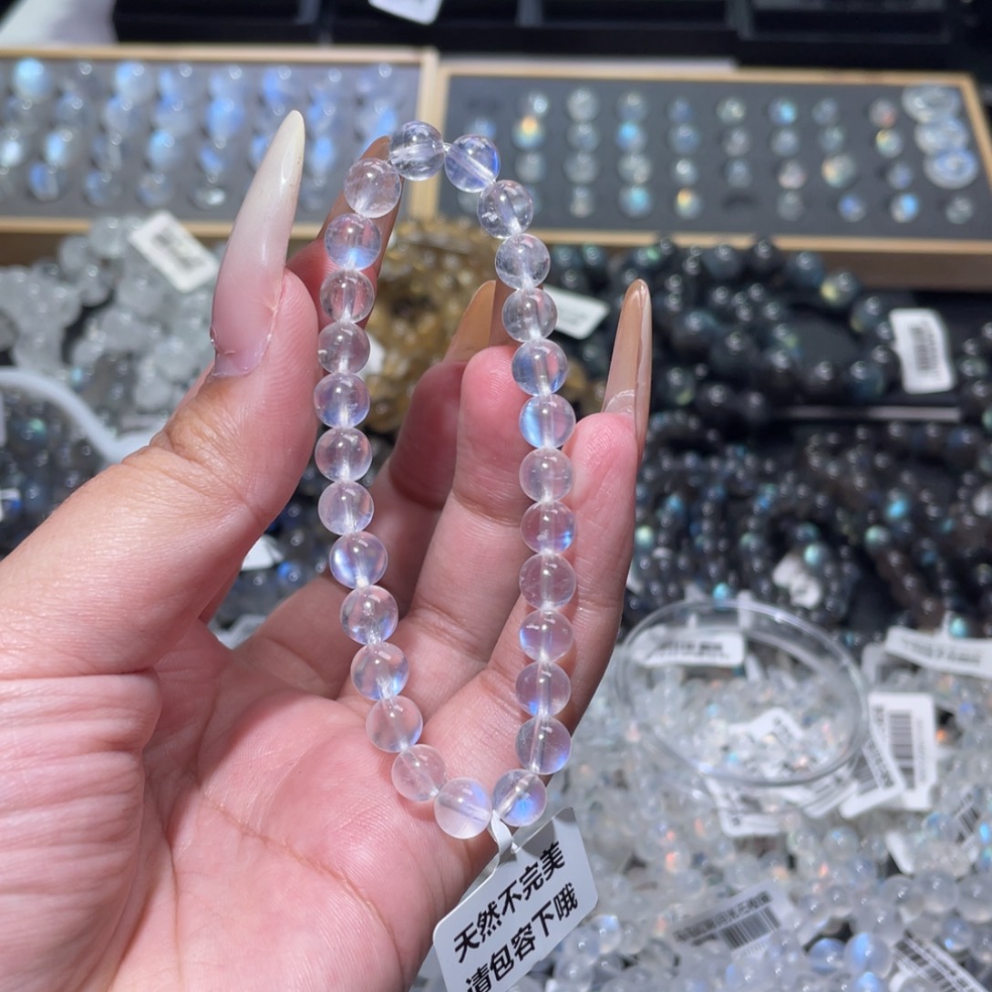 T***a手链未镶嵌长石蓝月光手链7mm