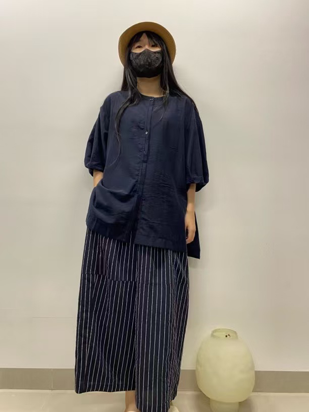 【复杂】2025年春夏新款休闲大半袖丝棉衬衫宽松慵懒风薄款136/77