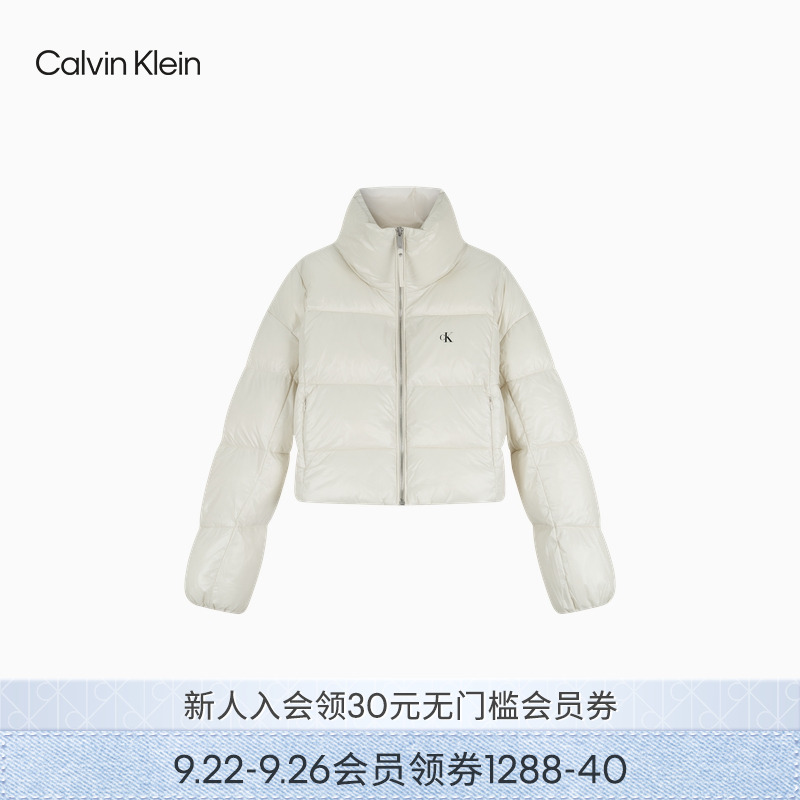 CK Jeans25秋季新款女美式潮流复古亮面印花立领棉服外套47D586G