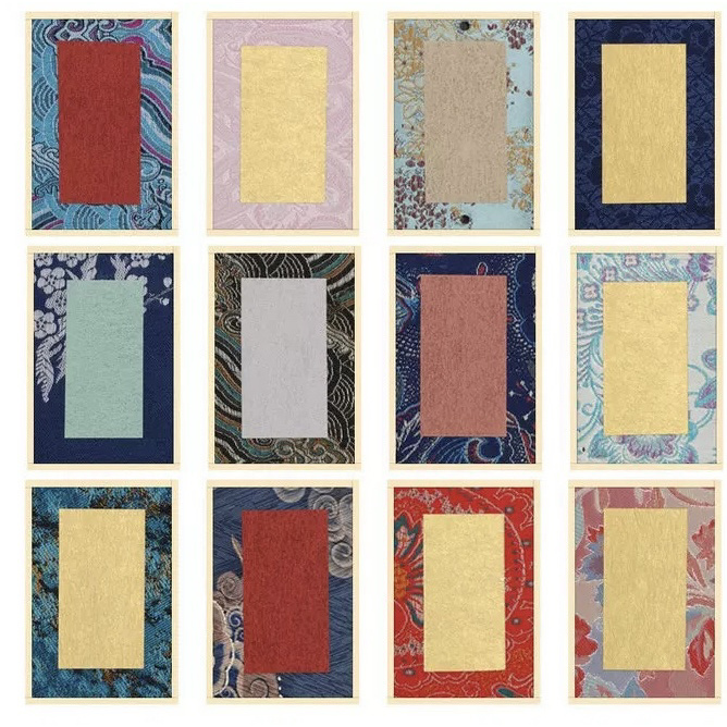 【40张】【宋锦绫布迷你加厚金边褚笺硬卡】文创小楷宣纸