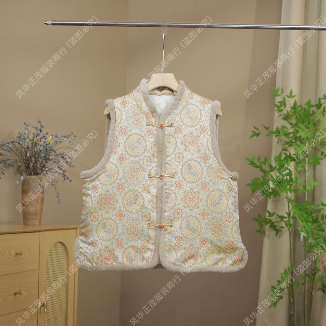 【2323】加棉款  新中式国风老料织绣毛边马甲老钱风高级马甲