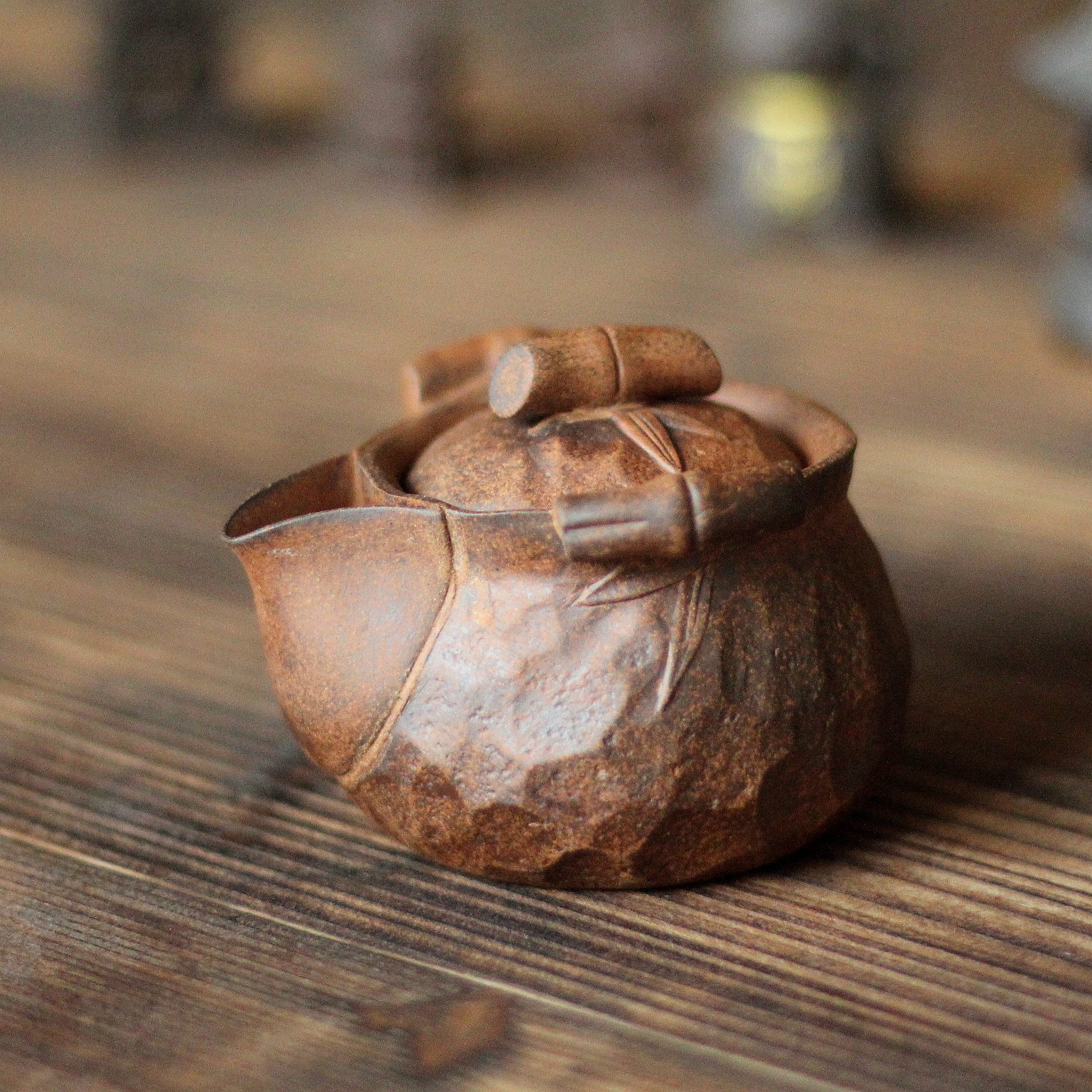 【正版川冶】竹节手抓壶宝瓶.6814.粗陶老岩泥中式复古泡茶壶.BL