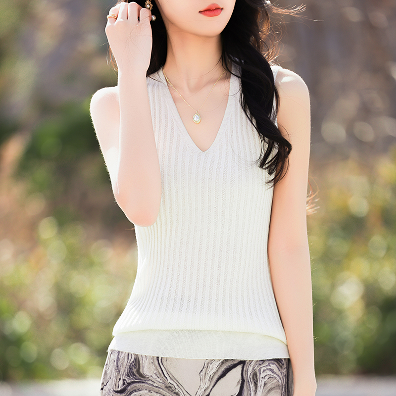 方锦星云羊毛V领百搭背心吊带外穿春夏修身无袖女装通勤