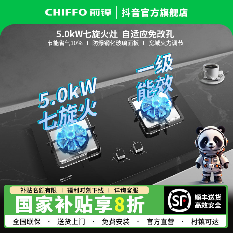 【补贴20％】前锋QD305-B燃气灶双灶5.0KW大火力家用天然气一级能效