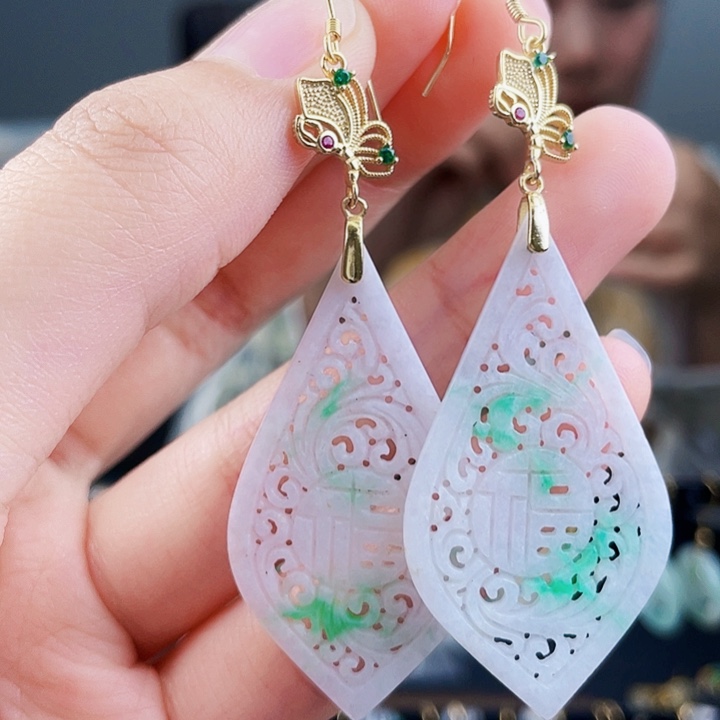 翡翠耳饰银S925镶嵌饰品