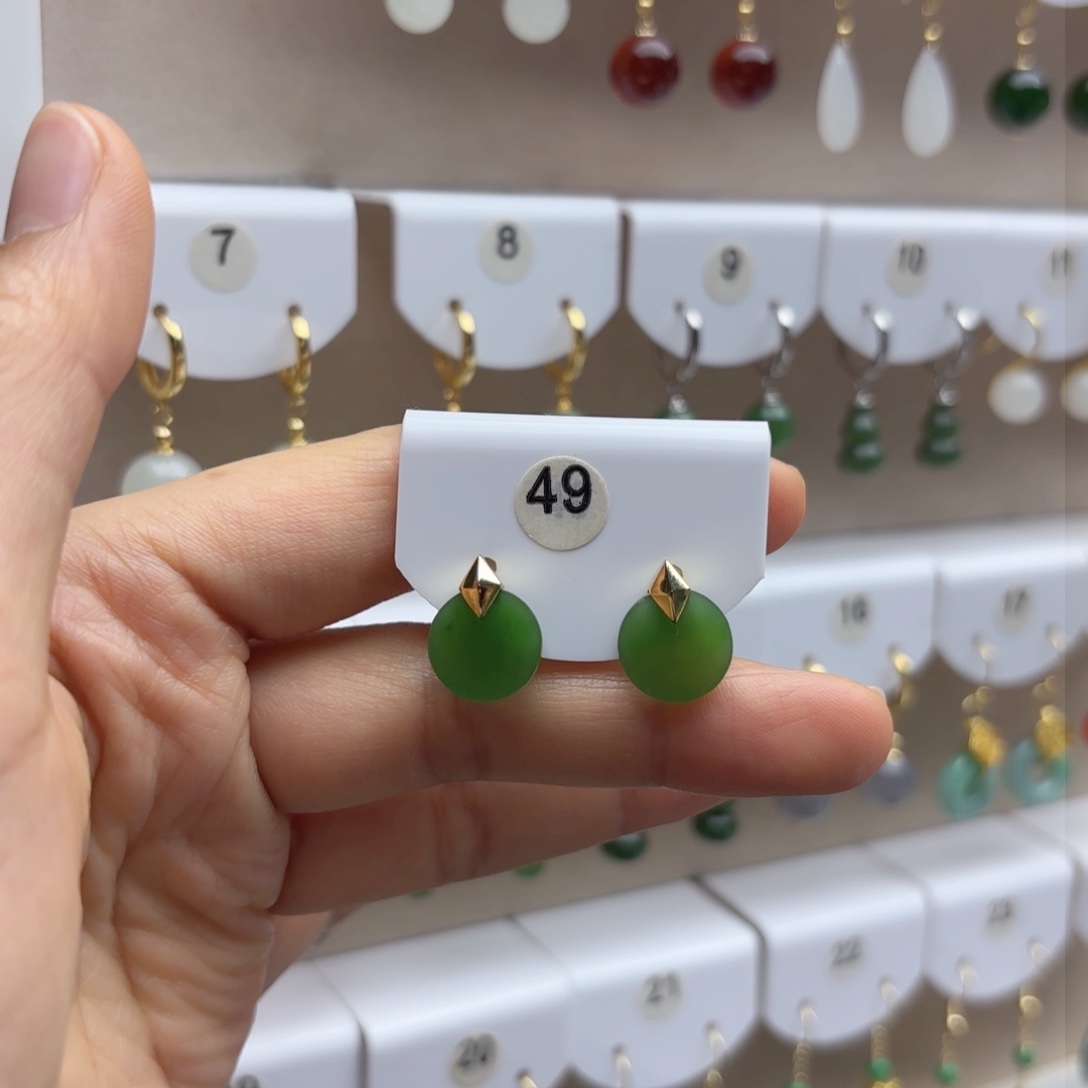 和田玉银S925镶嵌耳饰