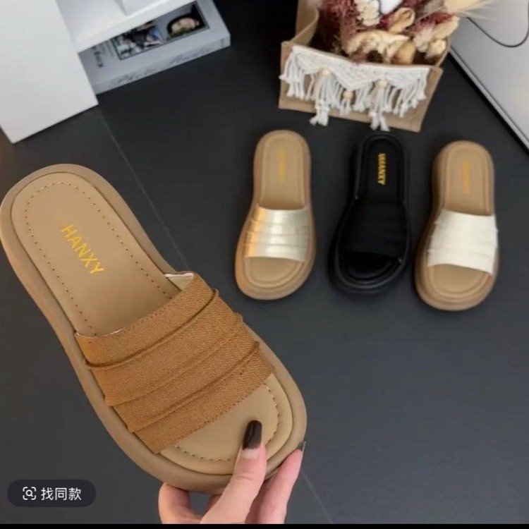 一字拖女网红防滑圆头厚底浅口凉拖鞋外穿耐磨夏季韩版时尚拖鞋