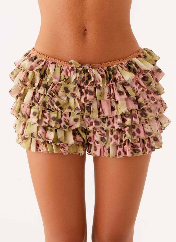 034辣妹性感粉豹多层堆叠蛋糕短裤裙