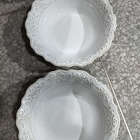 瓷片微瑕欧式花边汤碗两个一组