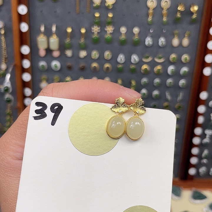 和田玉耳饰银S925镶嵌和田玉39