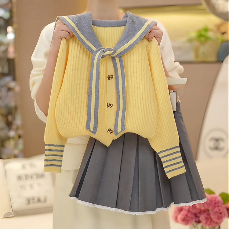 女童2025春季套装韩系百搭新款学院洋气气质针织开衫毛衣百褶裙两