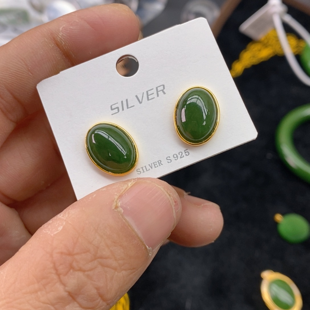 和田玉（碧玉）颈饰银S925镀金镶嵌