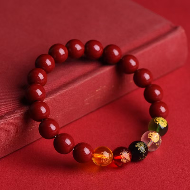 天然辰砂朱砂5路财神手串