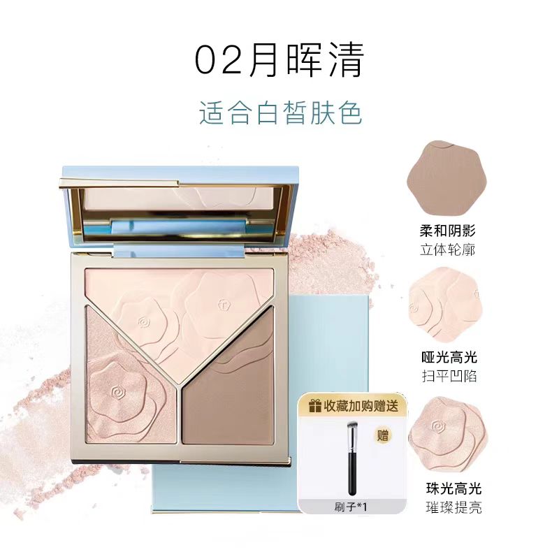 彩棠TIMAGE高光修容一体盘三色哑光珠光提亮脸部轮廓立体鼻影阴影