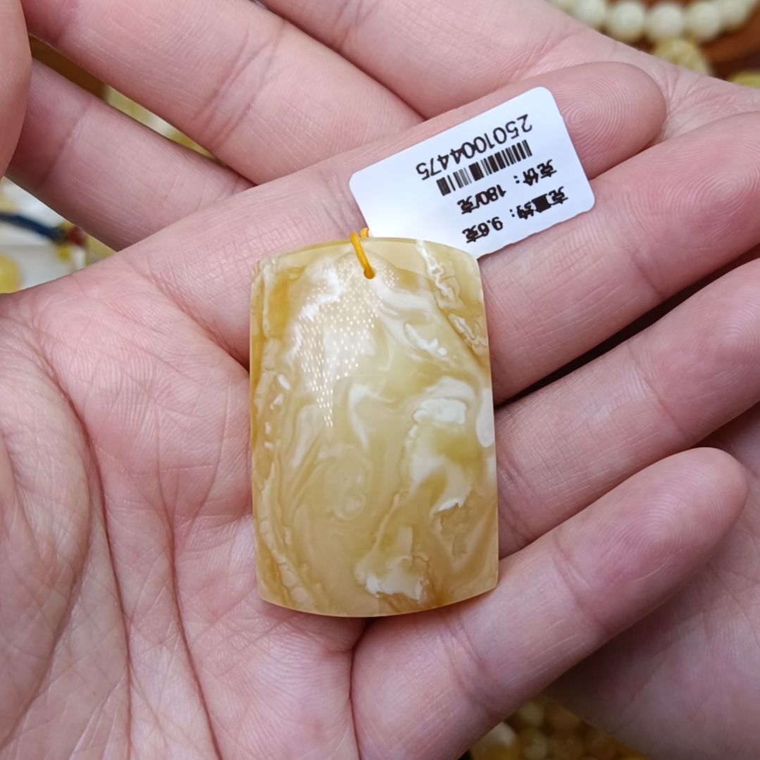 蜜蜡裸石未镶嵌无事牌白蜡妖花