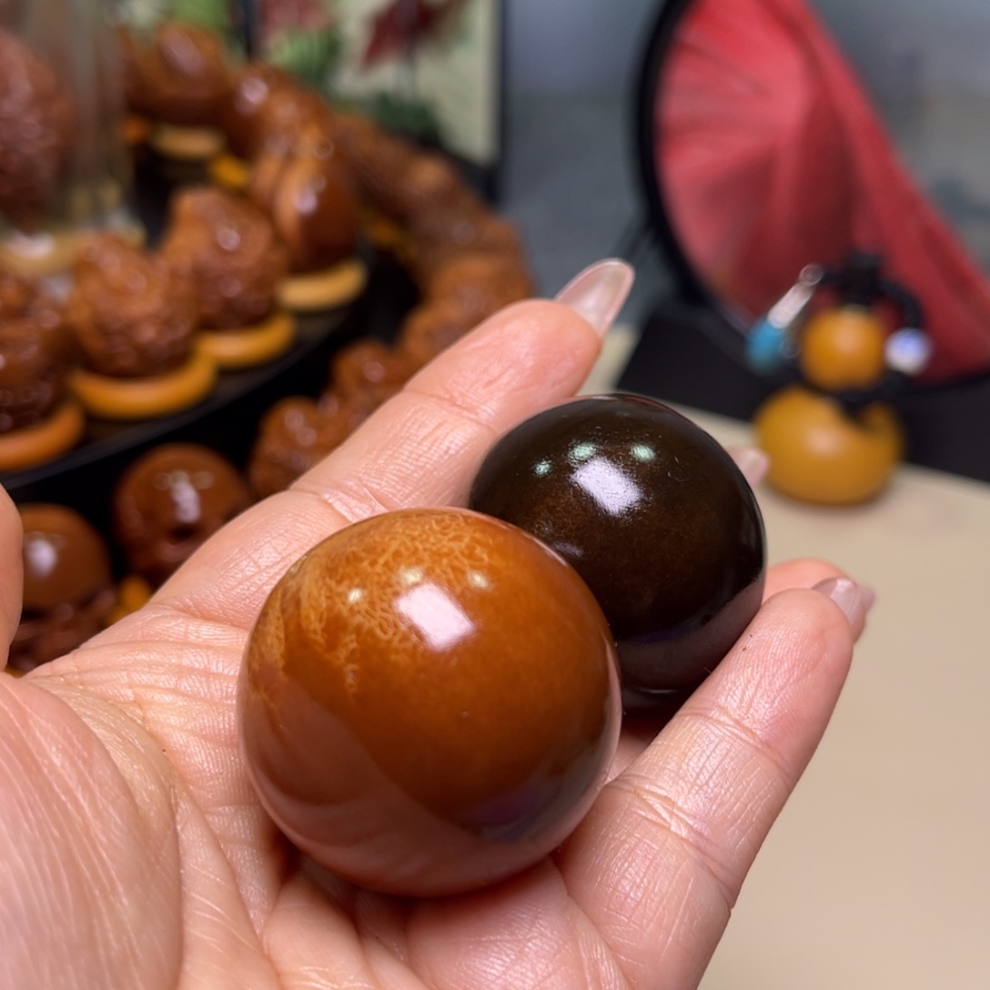 橄榄核手串/手链肥****门黑红光珠一对 三点五左右尺