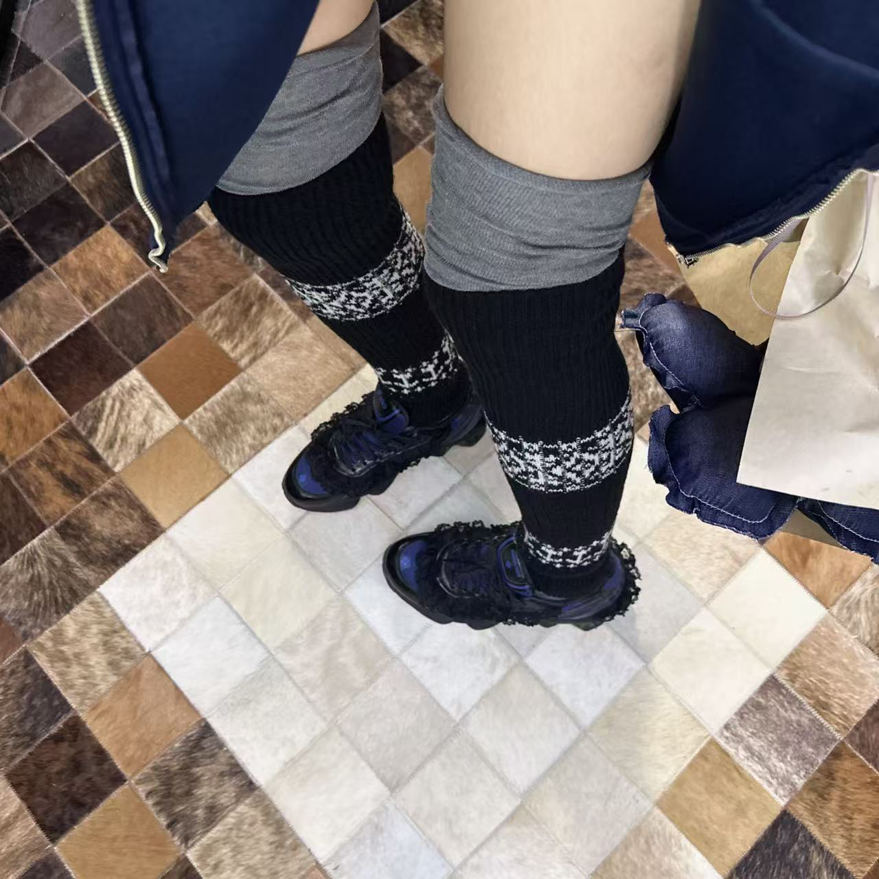 走秀款两件套秋冬加厚保暖女款复古风长筒过膝堆堆袜套
