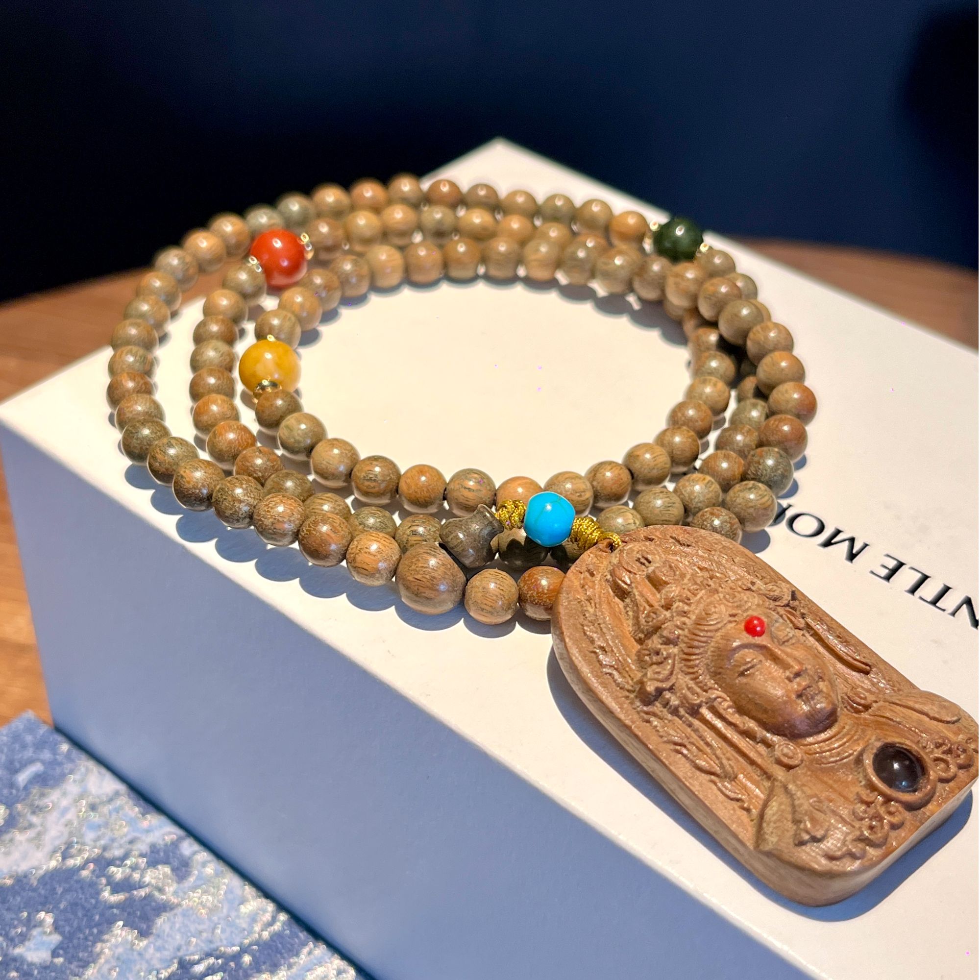 非金属木质项链 【佛光普照】天然绿檀木手工佛牌项链 | 石山海