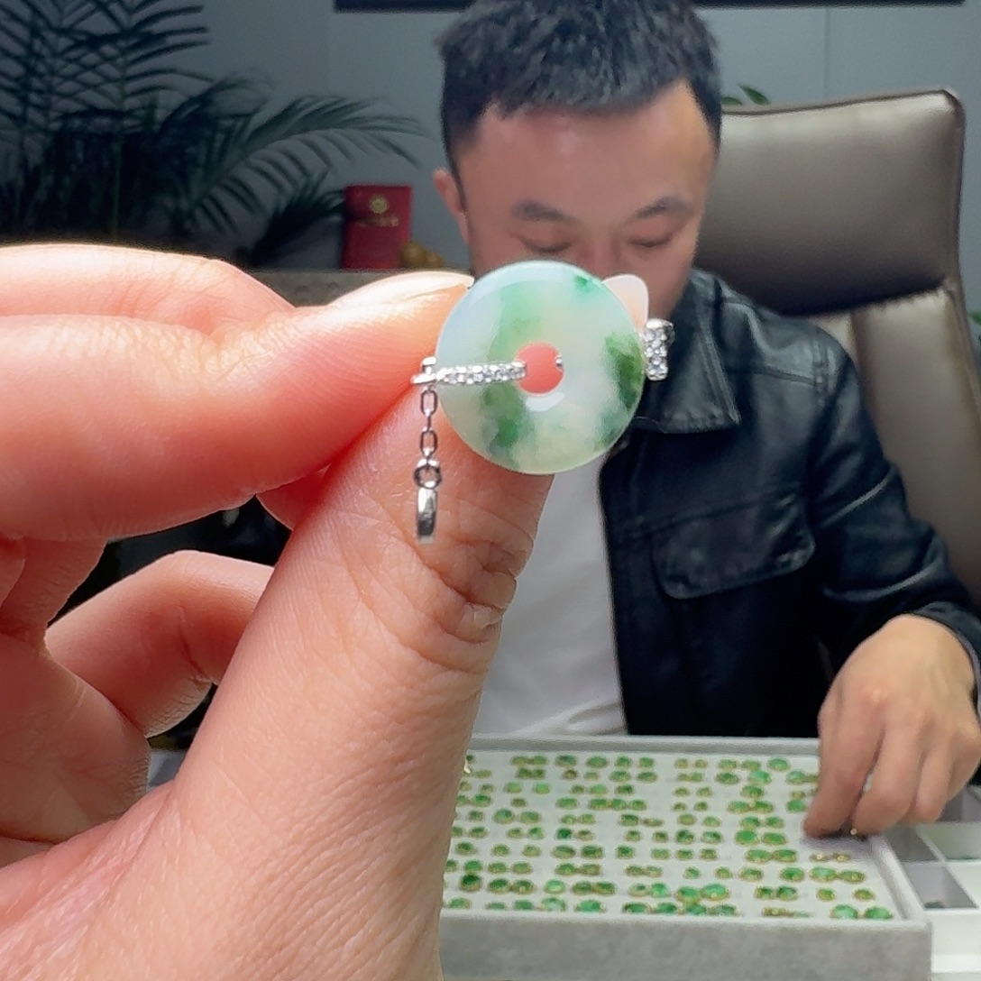 翡翠银S925镶嵌戒指天然