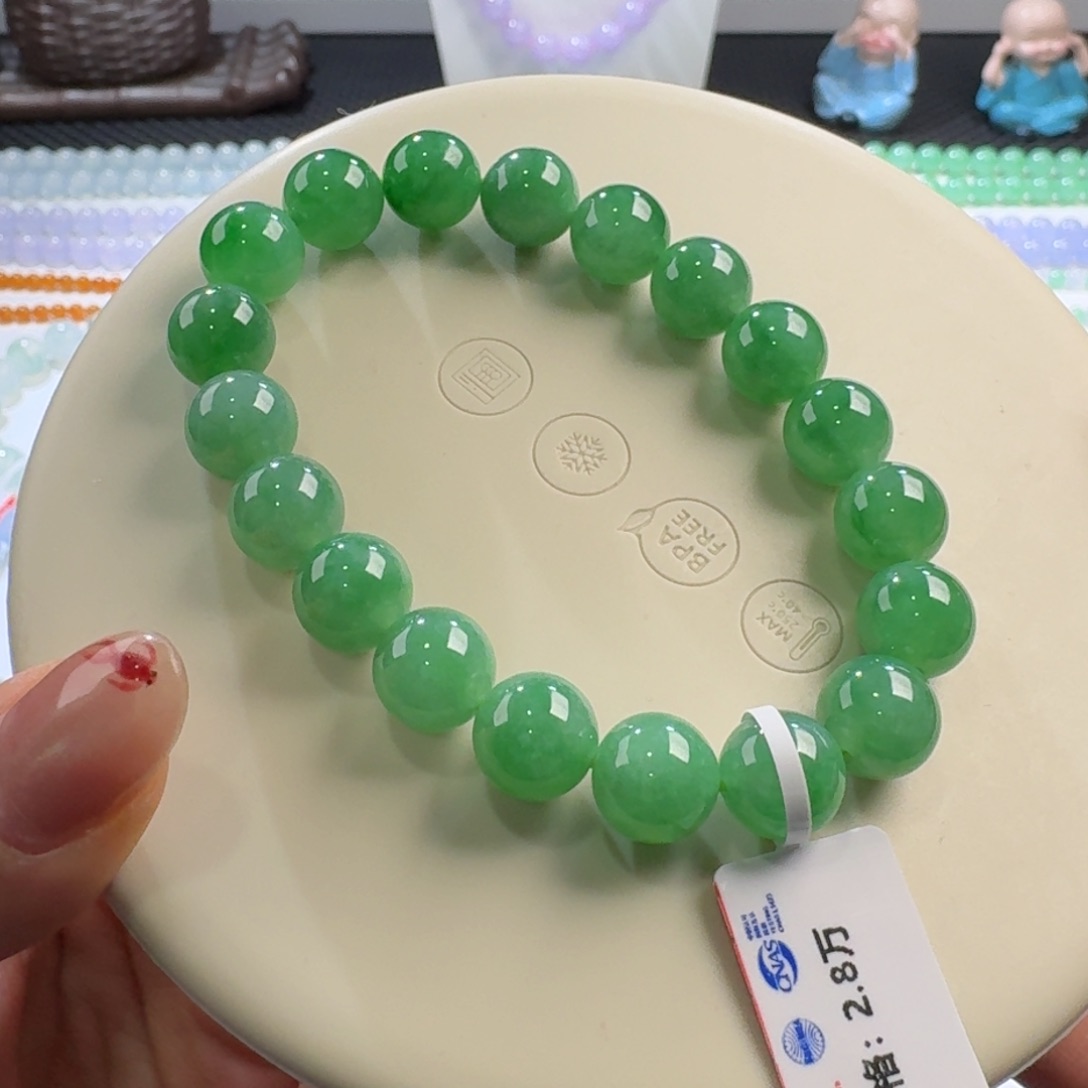 翡翠颈饰未镶嵌大漏款菠菜绿单圈10mm