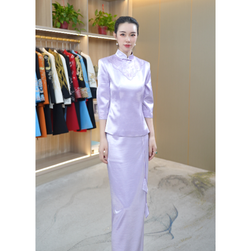 88029-2025夏季新款改良中式国风立领刺绣旗袍套裙