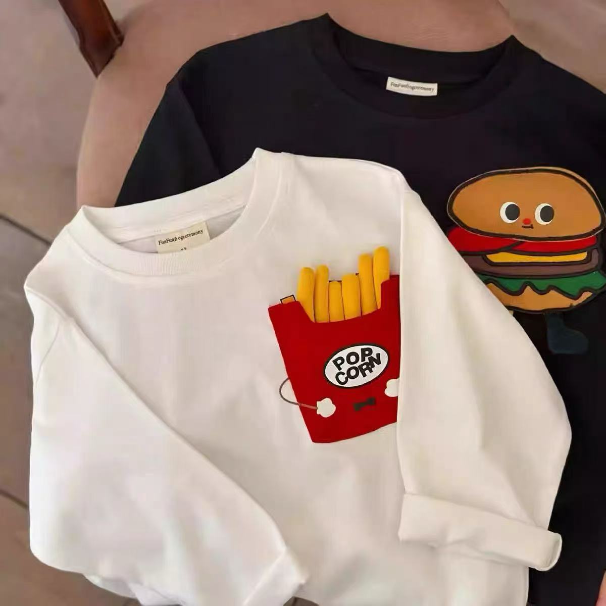 【薯条汉堡】儿童长袖2025春款男女宝宝纯棉上衣