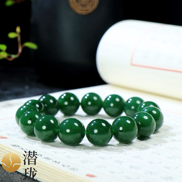 【潜珑珺】SX-0695和田玉碧玉圆珠手串卡14mm多样性拍一发一