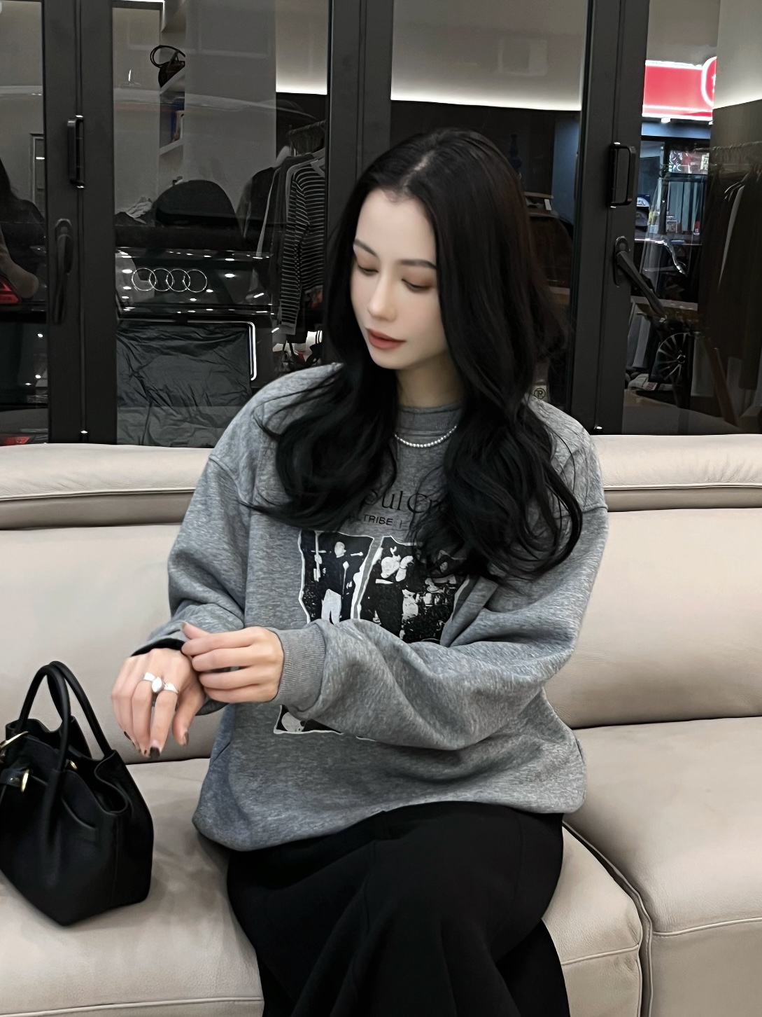 【Si&华严选】美式复古印花加绒长袖卫衣百搭宽松慵懒风上衣81982