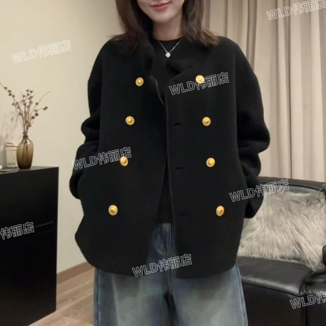 伟丽6店4666款【金扣小香风皮毛外套】加厚保暖冬季小香外套