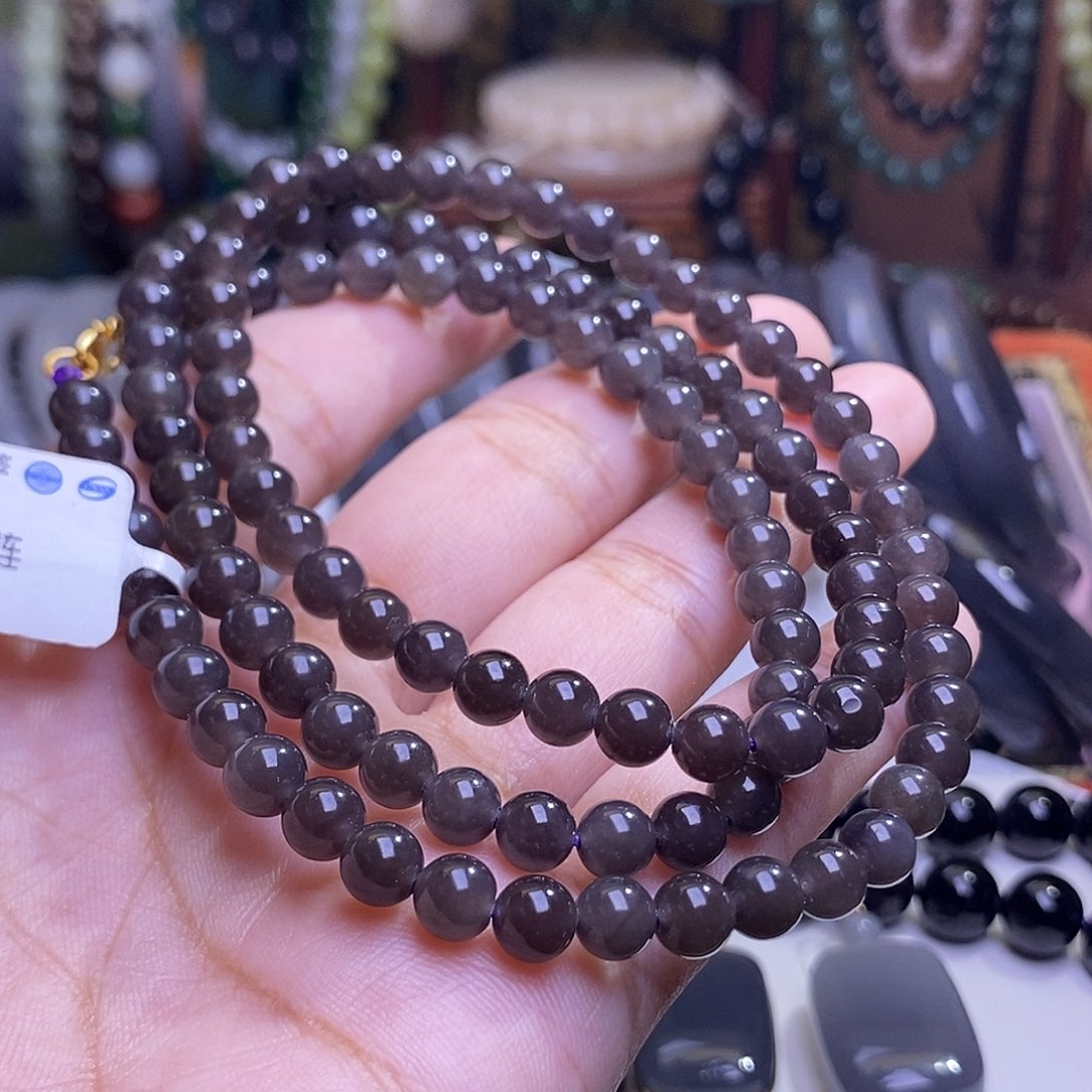 和田玉手镯未镶嵌浓烟紫老料约6mm108佛珠