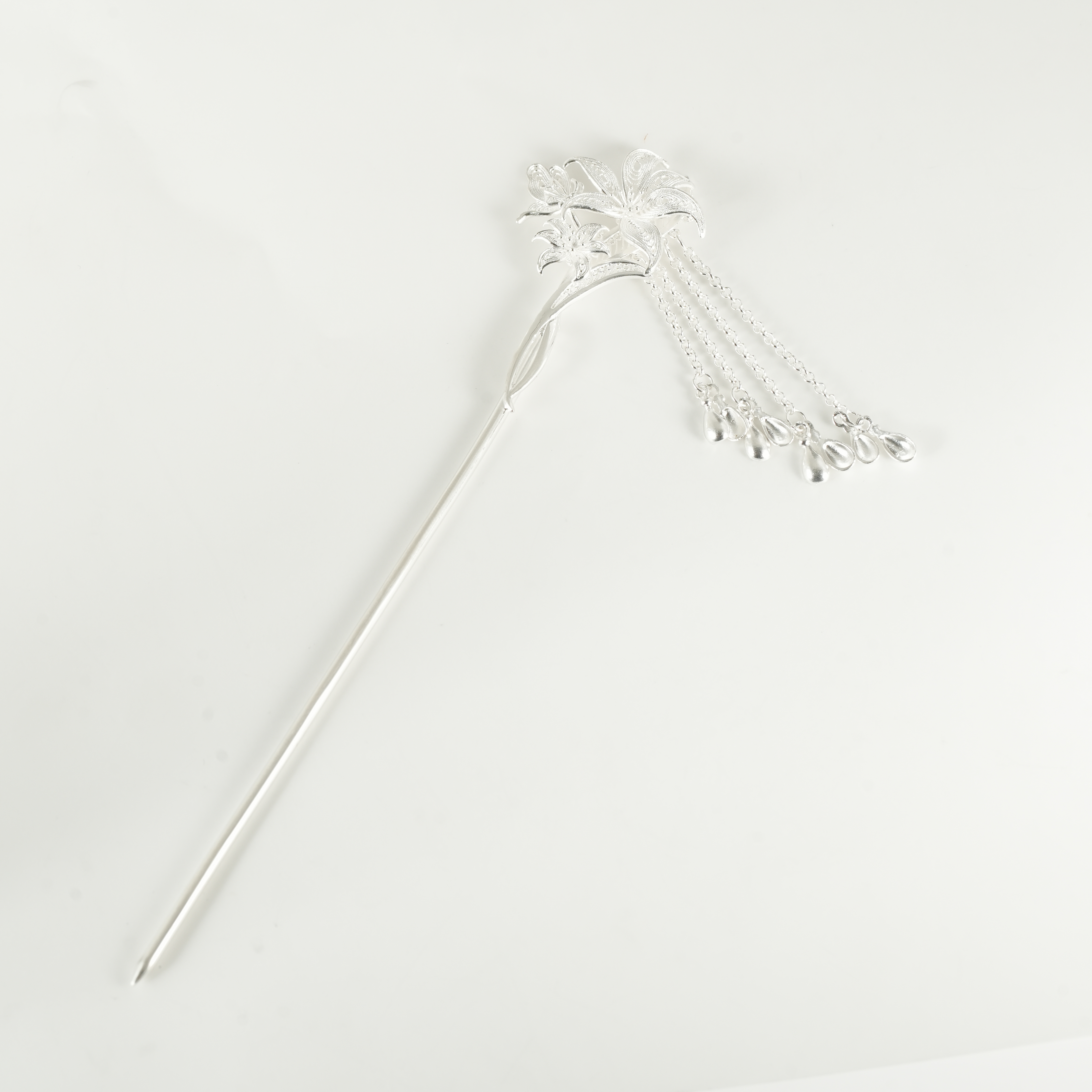 足银银制品 足银 兰花流苏发簪 