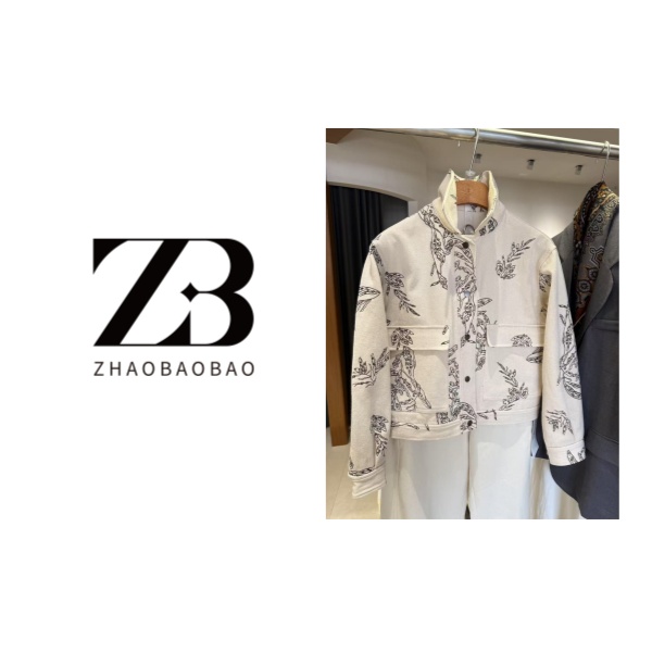 【ZHAOBAOBAO】设计师白色印花牛仔外套