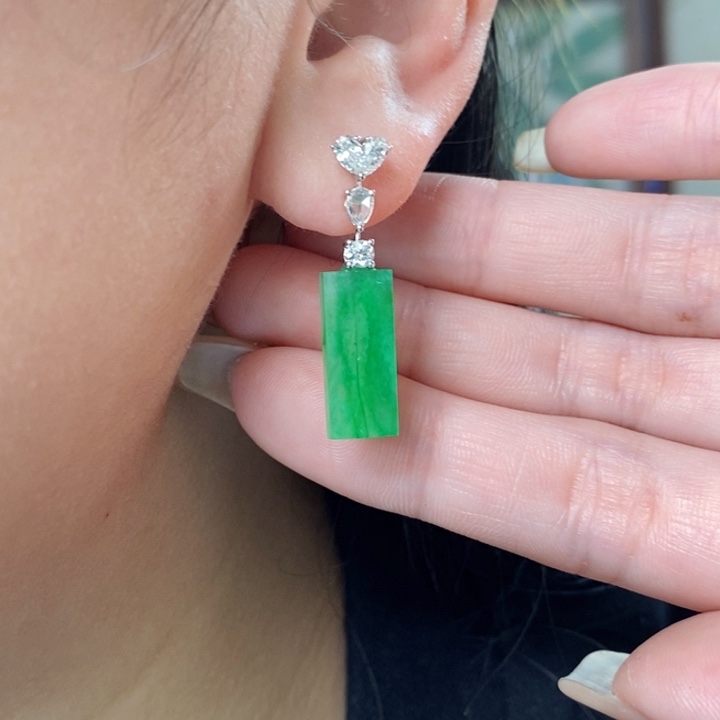 翡翠18K金镶嵌耳饰无事牌耳钉 一对发货