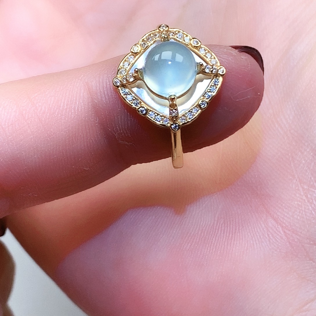 蛇纹石玉银S925镶嵌戒指