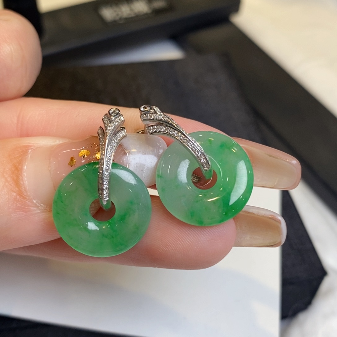 翡翠耳饰18K金镶嵌甜甜圈