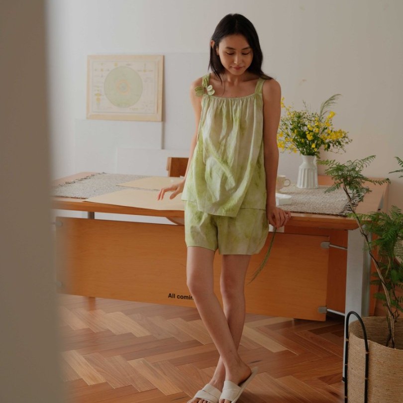 朵朵可可dw251dz179春夏新款甜美清爽吊带短裤纯棉贡缎睡衣套装