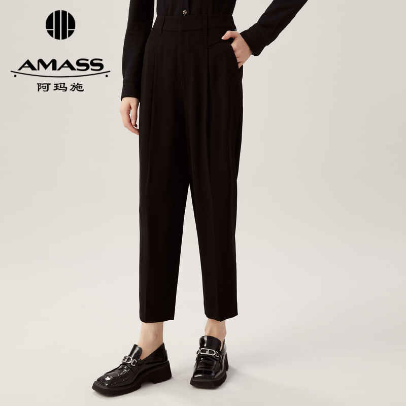 AMASS阿玛施时尚通勤利落经典百搭休闲松紧腰直筒裤西裤子5100500